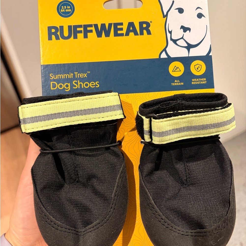 RuffWear Black Dog Booties with Yellow Straps 2.5in
